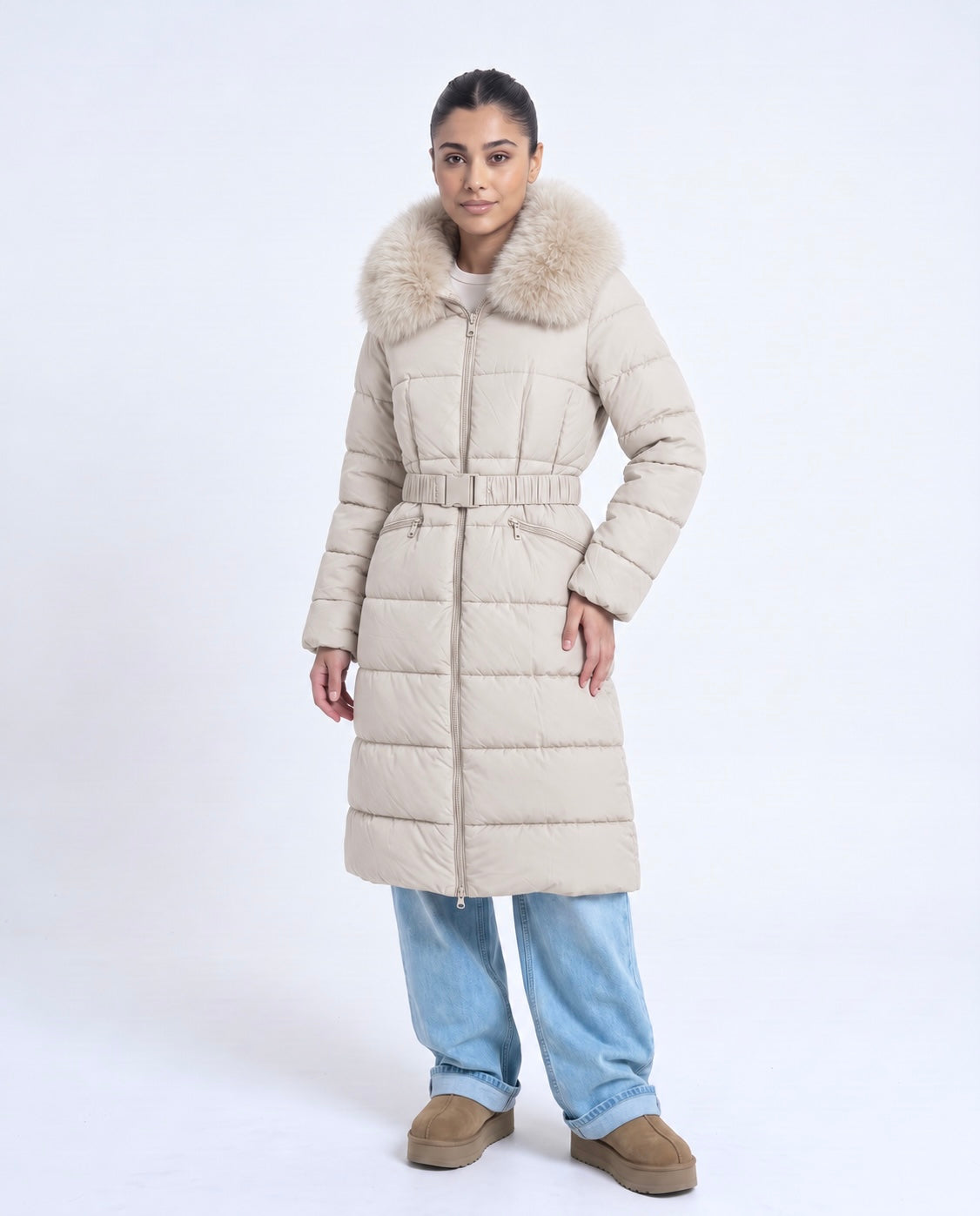 ENSO Belted Puffer Krem